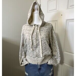 J. Crew Vintage Fleece Crop Hoodie Women's Small Heather Gray Cream Full Zip